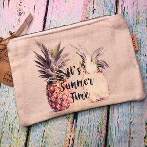 It's Summer Time Pineapple Make-up Recycled Cotton Pouch Bag Canvas Clutch ECO